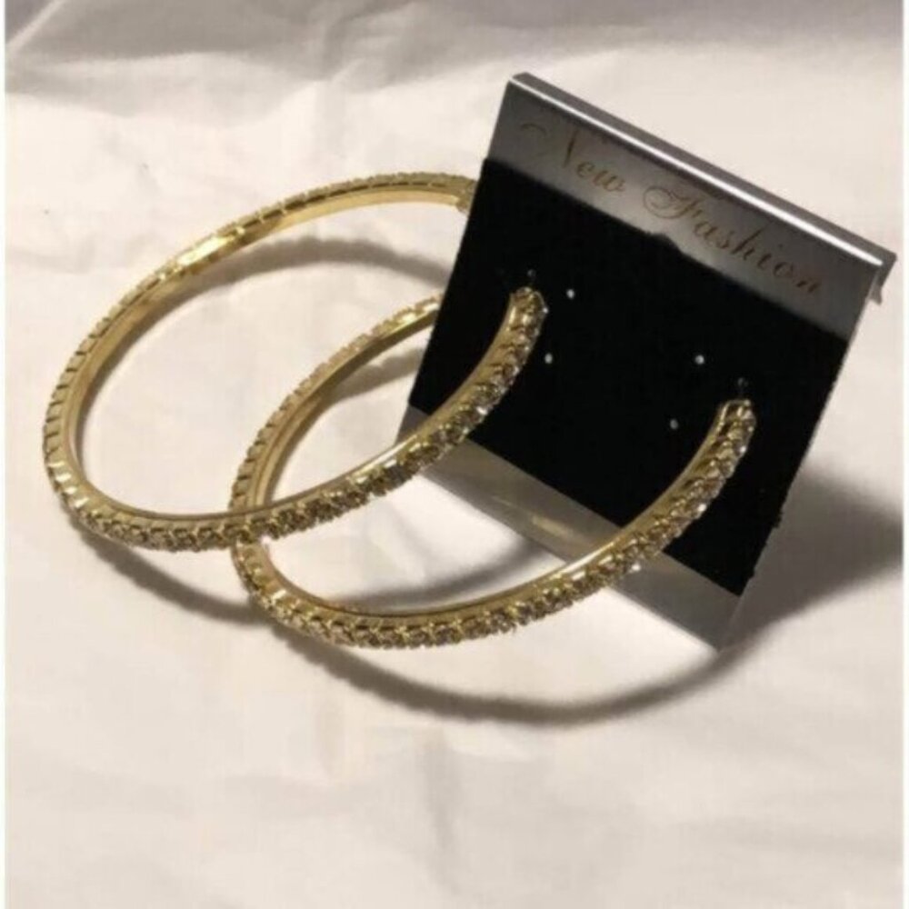 Gold Hoop Rhinestone Earrings - Picture 5 of 5